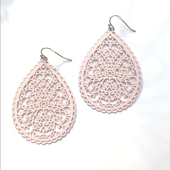 Jewelry - Soft Pink Large Filigree Teardrop Earrings